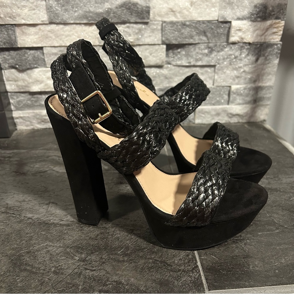 New in Box. Qupid Black Braided Platform Heels